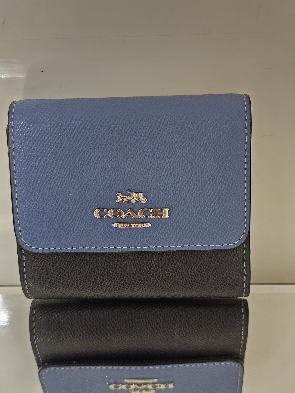 Coach Two-Tone Blue and Black Leather Compact Wallet
